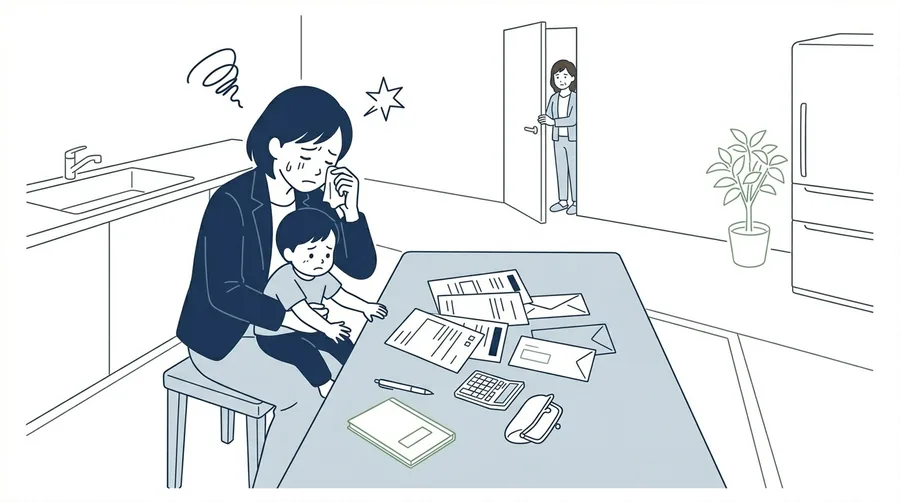 離婚問題で悩む母子のイラスト