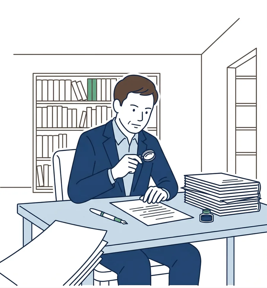 弁護士が書類を精査するイラスト