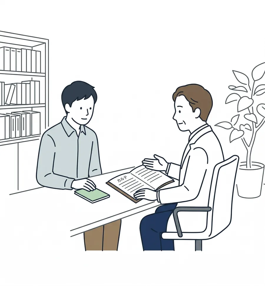 弁護士がカルテを確認するイラスト