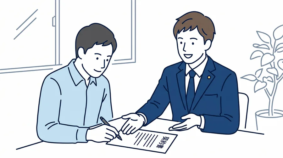 弁護士と退職に関する書類を確認するイラスト