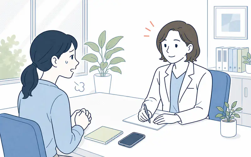 ハラスメントの経過を記録にまとめ、弁護士に相談している様子
